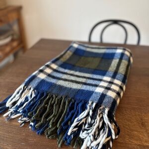 Plaid Fringe Blanket in Blue and Green